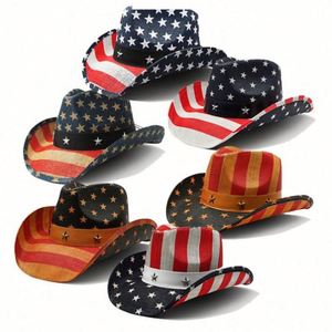 Unisex Paper <b>Straw</b> Cowboy <b>Hat</b> with American Flag Design Breathable Comfort Shapable Brim for Travel & Fishing Four Seasons Use - Product Image 3