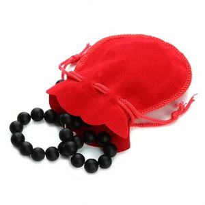 Sac en velours personnalisé 7*9cm avec cordon de serrage, noir/rouge, pour bijoux, emballage cadeau mariage/Noël - Product Image 3