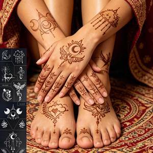<span class=keywords><strong>Pochoir</strong></span> autocollant personnalisé pour tatouage au henné main et pied, imperméable, réutilisable, pour <span class=keywords><strong>peinture</strong></span> corporelle, modèle Mehndi - Product Image 3