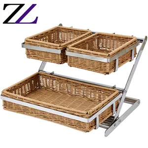 Keranjang Rotan Lipat 2 Tingkat untuk Penyajian Makanan Prancis, Pasar, Buah, Kue, Restoran, Makanan Cepat Saji, dan Fermentasi Roti - Product Image 1