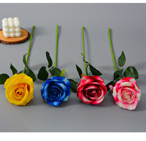 Roses blanches fleurs artificielles en vrac, vraies roses en soie avec <span class=keywords><strong>de</strong></span> longues tiges pour bouquet <span class=keywords><strong>de</strong></span> mariage Vase fleur maison déco - Product Image 5