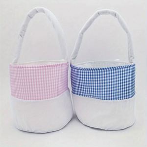 Panier de Pâques 2026 avec oreilles de lapin, paniers en peluche mignons, grand seau de Pâques à carreaux avec lapin - Product Image 3