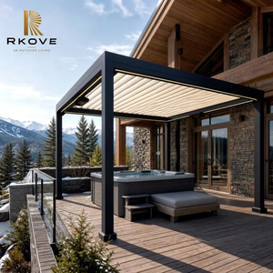RKOVE RK-S1 Gazebo moderne en aluminium robuste avec toit à lames orientables imperméable et éclairage LED pour abri de spa et bain à remous en extérieur - Product Image 1