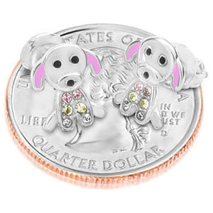 Boucles d'oreilles en or blanc E1920 pour femmes, motif chien de dessin animé, avec cristaux et strass, bijoux fantaisie mignons, cadeau tendance - Product Image 3