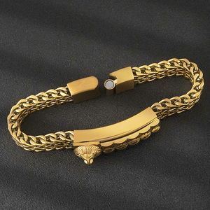 Men's Gold Plated Lion Head <b>Chain</b> Bracelet Classic Animal Pattern Stainless Steel Bracelet Magnetic Retro Fashion Jewelry Gift - Product Image 6