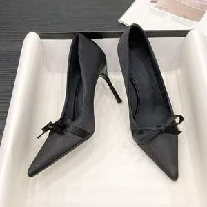 Zapatos de Tacón Alto con Punta en Pico, Delicados y Sexys, con Lazo, de Cuero Genuino Evergreen, con Cierre de Hebilla - Product Image 3