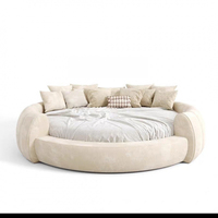 Lit rond rotatif de luxe moderne italien en crème gonflée, matelas king size, cadre de lit rond en senna doux et luxueux