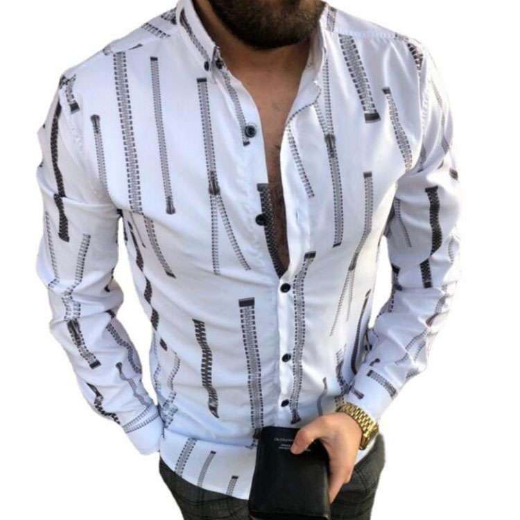 Herfst Europese Amerikaanse Heren Shirts Nieuwe Casual Slim Drukte Lange Mouwen Shirts Single Breasted Herenkleding