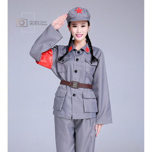 Disfraz Infantil del Ejército Rojo, Uniforme de Algodón Gris Azulado con Gorro de Estrella Roja para Niños y Niñas, Ropa para Actuaciones - Product Image 4