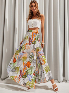 Trending <strong>Boho</strong> High Waist Maxi Long Tropical Print Wrap Knot Side <strong>Skirt</strong> With Belt for Ladies - Product Image 2