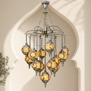 Lampe de plafond turque à 13 boules Marrakech Sultan, lampe suspendue marocaine, <span class=keywords><strong>lustre</strong></span> en verre mosaïque fait main - Product Image 1