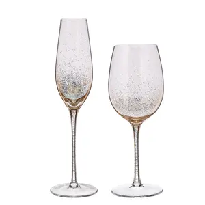 定制奢华手工透明水晶金印花高脚杯香槟烤笛玻璃