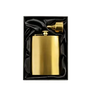 Flask de aço inoxidável 8oz ouro revestimento de quadril com funil em uma caixa de presente