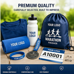 LINHON OEM Custom Marathon Race Giveaway <strong>Gift</strong> <strong>Set</strong> with Medal Towel T Shirt Drawstring Bag Promotional Running Event Sports Kit - Product Image 1