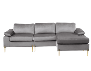 Modern Convertible Velvet L-Shaped Sectional <b>Sofa</b> Set with Chaise - Product Image 4