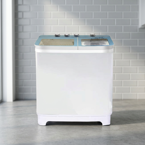 Lave-linge semi-automatique à deux cuves blanches avec panneau de commande bleu pour un lavage domestique pratique et des soins quotidiens des vêtements - Product Image 2