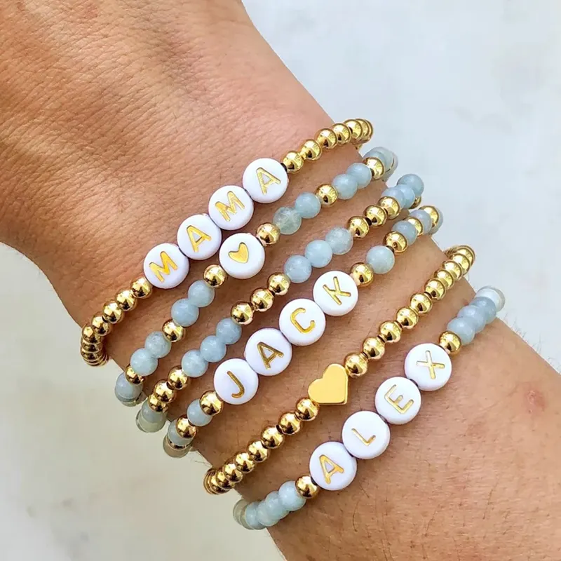 DIY Bead Healing Natural Crystal Stacking Mama Stretch Bracelet Personalized Custom Gemstone Word Bracelet Name Beaded Bracelet