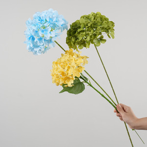 Flores Artificiales de Hortensia Greenway, Azul Claro, Amarillo Otoñal, Verde Oscuro, Planta Completa, Arreglos Florales Decorativos - Product Image 1