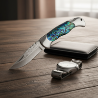 Couteau pliant de survie VG10 en acier Damas avec manche en abalone, forgé pour l'extérieur, 60 HRC, portable, collection, couteau à fruits, DIY, OEM