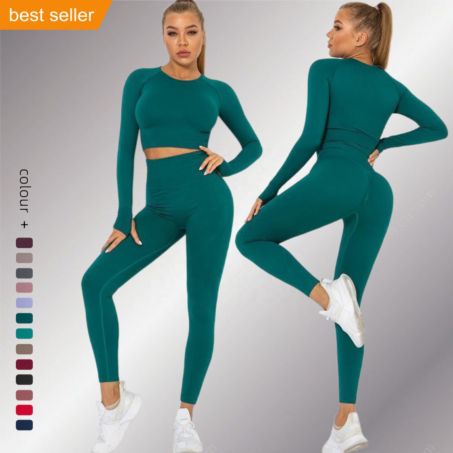 Solid Color Seamless High Waist Yoga Pants and Yoga Bra Set Two Pieces Sports Wear Suit From Manufacturer