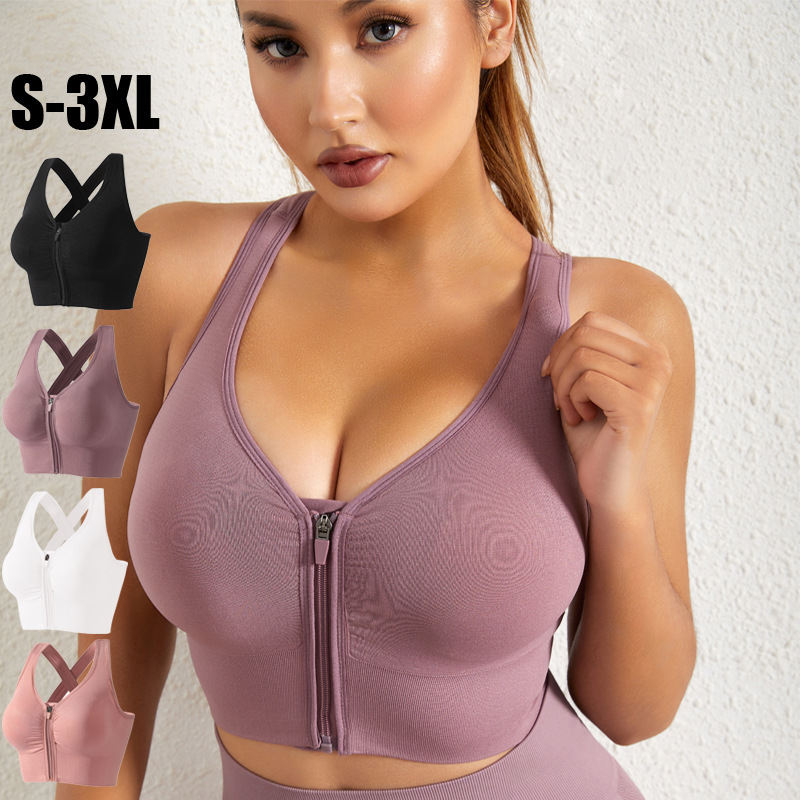 Wholesales Front Closure Zipper Shockproof Crop Tops Cross Back Padded Yoga Sports Fitness Underwear Ladies Sport Bras