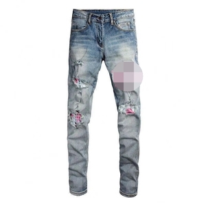 Nuovi <span class=keywords><strong>Jeans</strong></span> Casual da Uomo Stile Europeo e Americano a Vita Media <span class=keywords><strong>Strappati</strong></span>, Modello Dritto Eco-Friendly Lavaggio Medio per High Street - Product Image 4