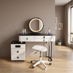 Modern <b>Makeup</b> <b>Vanity</b> Table With Lighted Mirror Storage Desk For Bedroom Furniture - Product Image 2
