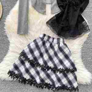 Y2K Autumn Solid Woven Eco-Friendly <b>Sexy</b> 3 Piece <b>Set</b> for Women Halter Short Tube Top and Lace Skirt Clothing Wholesale - Product Image 4
