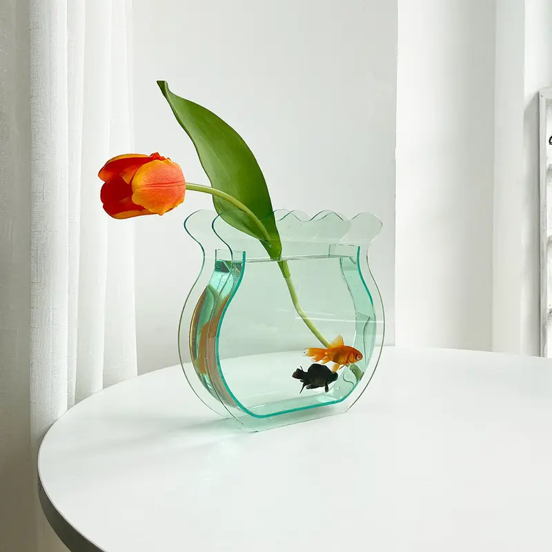 Wholesales vaso colorido acrílico para decoração, tanque de peixes pequeno transparente para decoração de casa e escritório