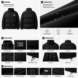 Custom Puffer Jacket Men Water Repellent <b>Padded</b> <b>Coat</b> Stand Collar Embroidered Logo Elastic Cuff Winter Outerwear - Product Image 2