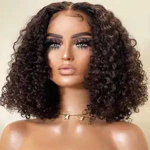 High Density Wholesale Peruvian Curly Bob Wig Virgin 100% Brazilian Human Hair Glueless Double Drown Bob 4x4 Hd Lace Front Wigs