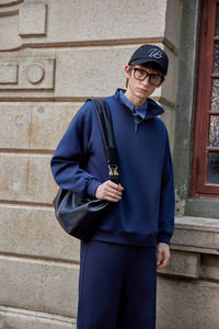 メンズハーフジップスタンド襟スウェットシャツ秋冬カジュアル & アウトドアウェア用ルーズフィットフリースプルオーバー - Product Image 5