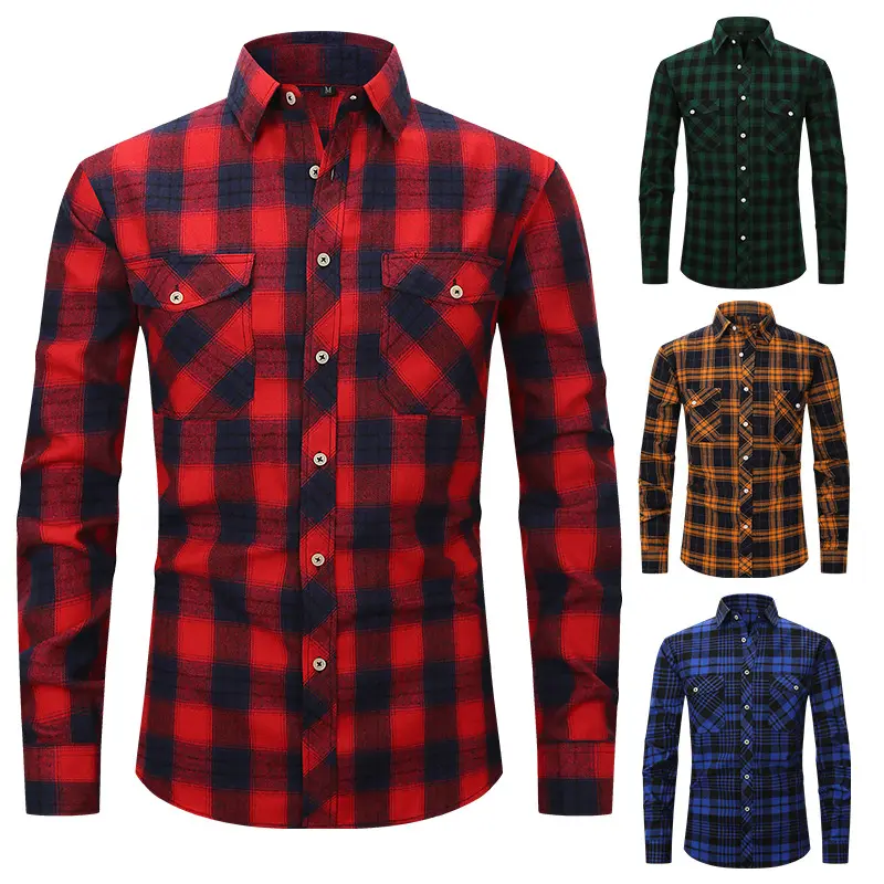 Camisas formales personalizadas para hombre, camisa de trabajo informal de manga larga, de diseñador, estilo inglés, a cuadros, rojo y negro