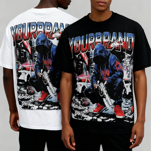 T-shirt normal # T-shirts streetwear en coton de haute qualité T022-042, vente en gros, style vintage, coupe ample, poids lourd, design de créateur - Product Image 6