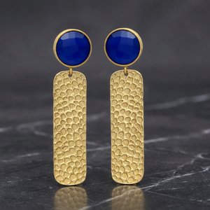Pendientes de diseño único en forma de arquitectura hermosa chapados en oro con zafiro hidro piedras preciosas pendientes colgantes - Product Image 2