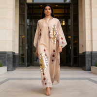 Robe élégante en polyester, robe musulmane brodée de perles et de sequins, robe arabe, abaya pour femmes, robe de mariage, robe d'été pour adultes, longueur cheville