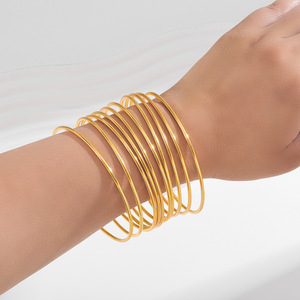 Gold Geometric Stackable <b>Bangles</b> <b>Set</b> For Women Everyday Wear Metal Plated Jewelry - Product Image 1