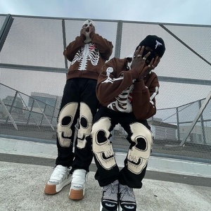 Y2K LOGO personalizzato all'ingrosso di alta qualità francese spugna taglie forti da uomo Full Zip up felpe <span class=keywords><strong>con</strong></span> cappuccio stampate <span class=keywords><strong>scheletro</strong></span> Unisex felpe - Product Image 5
