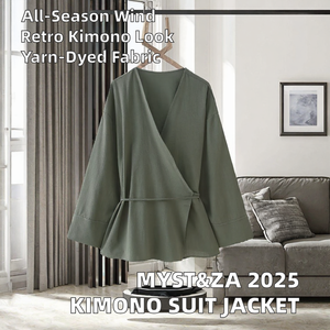 MYST&ZA Women's Vintage Casual Belt Double-breasted <b>Kimono</b> Windproof Anti-Wrinkle Suit <b>Jacket</b> 2025 New Summer Simple Versatile - Product Image 2