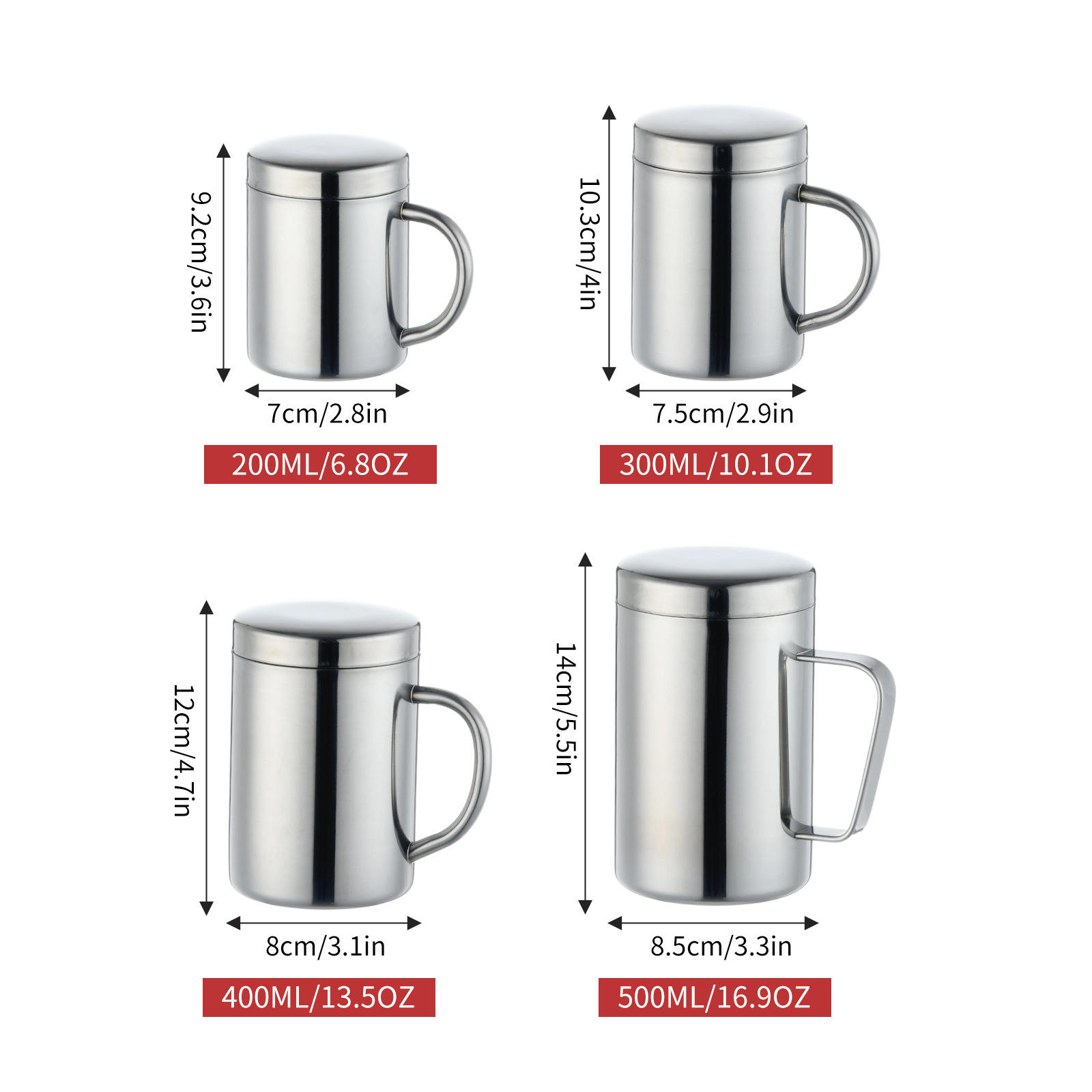 แก้วมัคทรงแบนขนาดเล็กพร้อมฝาปิด (304)