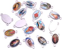 60 pièces de croix de chapelet et médailles centrales avec pendentifs en alliage en forme de crucifix et chandelier ovale pour chapelet de perles sacrées