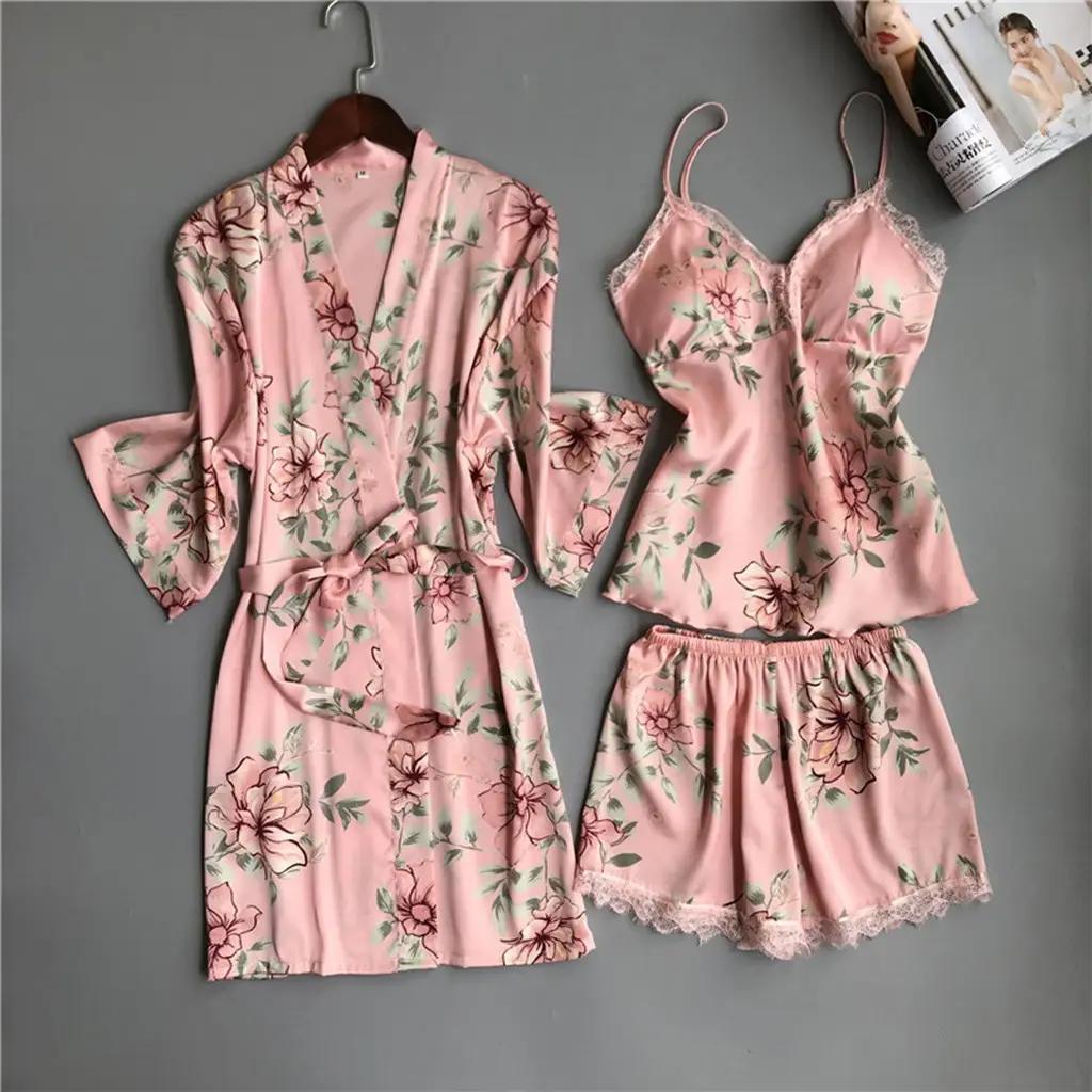 Летняя Пижама для отдыха 2021, женская летняя Пижама «Таблетки», пижамный комплект из трех предметов, одежда для сна с цветочным принтом, женская ночная одежда для сна
