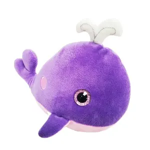 Peluche de ballena con ojos grandes y purpurina, muñeco de peluche