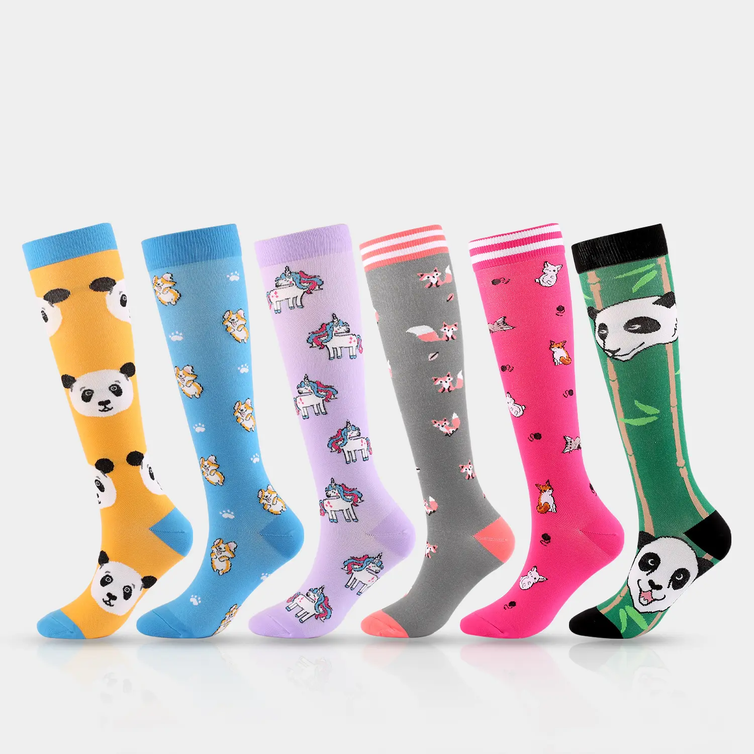 Unisex toptan moda sıkıştırma uzun tayt çorap jakarlı hayvan desenleri ile, futbol bisiklet için sevimli atletik çorap