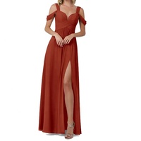 Robe de mariage en mousseline de soie, tenue de demoiselle d'honneur, grande taille, plissée, épaules dénudées, fente avant, couleurs orange