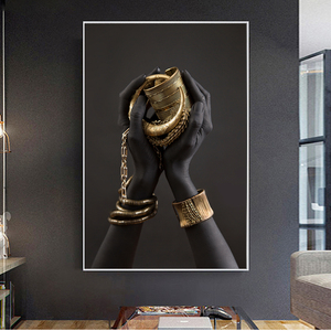 Mano della donna nera con gioielli in oro dipinti su tela di arti murali poster e stampe di arte africana immagini decorazione della parete di casa - Product Image 4