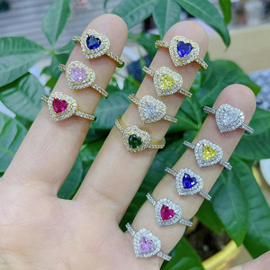 RM1614 Elegante Mini Anello Impilabile in Oro 18K con Diamante <span class=keywords><strong>Solitario</strong></span> Rosa CZ, Pietra Portafortuna a Forma di Cuore, Anello di Fidanzamento, Regalo per Lei - Product Image 1