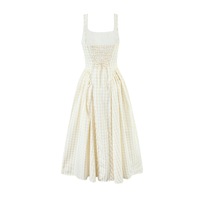 Robe de soirée mi-longue plissée à col carré, bretelles croisées au dos et taille ajustée, style français, personnalisable OEM, direct usine
