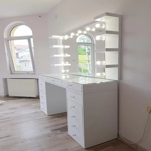 Table de toilette de luxe moderne Dwoo avec miroir tactile LED et 13 tiroirs, <span class=keywords><strong>bureau</strong></span> de maquillage haut de gamme - Product Image 2