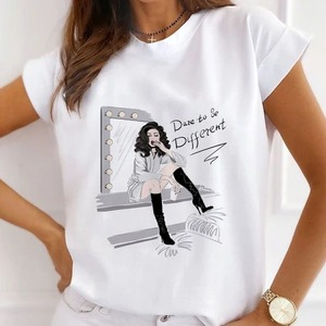 Camiseta Lisa barata para mujer, camiseta informal de manga corta con cuello redondo y estampado lavable elástico de calidad para chicas hermosas - Product Image 1
